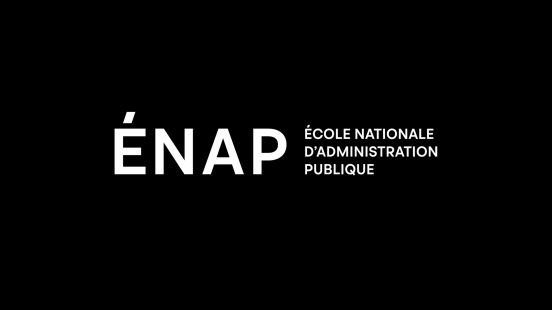Logo de l'École nationale d'administration publique (ENAP) en blanc sur fond noir