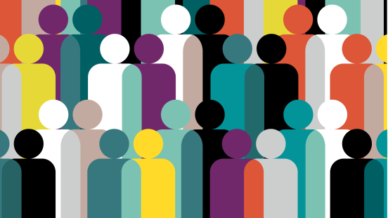 Illustration géométrique de figures humaines multicolores illustrant la diversité et l'inclusion