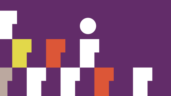 Fond mauve avec motifs jaunes, orange et blancs