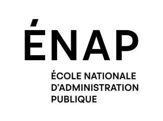 Logo noir de l'École nationale d'administration publique sur fond blanc, variante verticale