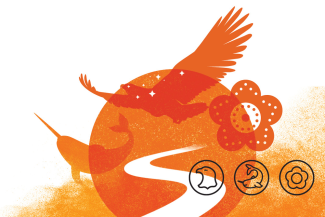 Visuel oiseau, narval, fleur orange illustrant la Journée nationale de la vérité et de la réconciliation