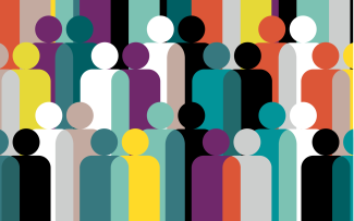 Illustration géométrique de figures humaines multicolores illustrant la diversité et l'inclusion