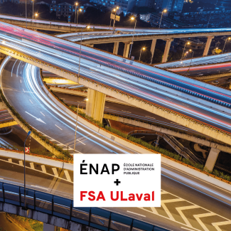 Ponts illluminés et logos de l'ENAP et de FSA ULaval