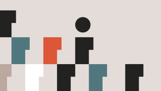 Fond grège avec motifs noirs, turquoises, blancs et orange