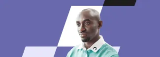 Image d'un homme sur fond avec motif de l'ENAP